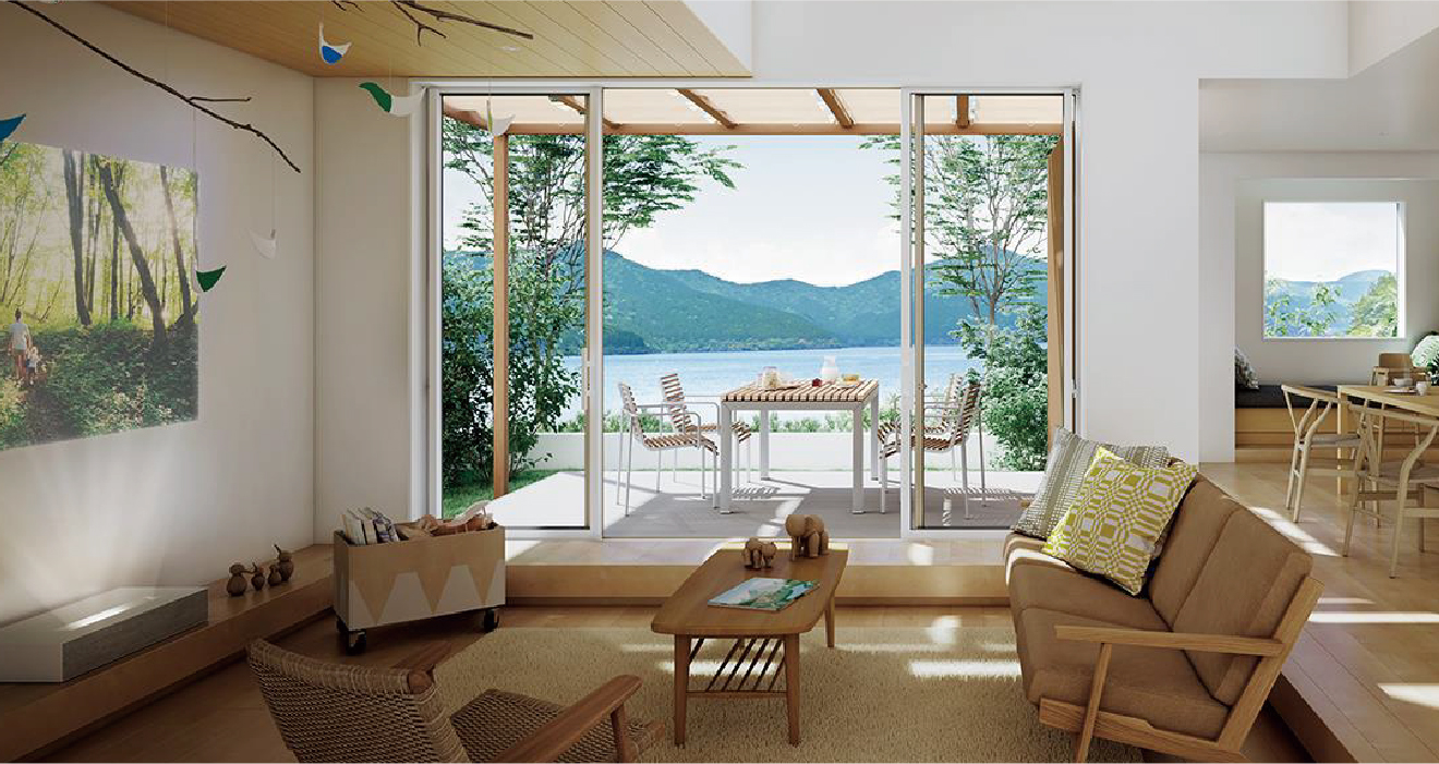 リビングから窓の外に向けての風景イメージ図